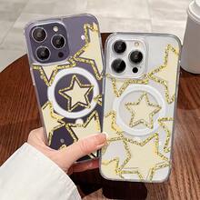 Funda para teléfono: 1 funda para teléfono con purpurina y estrellas, adecuada para Apple  11 12 13 14 15 16 17 Pro Max/Plus/Air. Funda magnética transparente para teléfono móvil, moderna, divertida, linda y a la moda, se puede regalar a amigos. - transparente - Ver 11