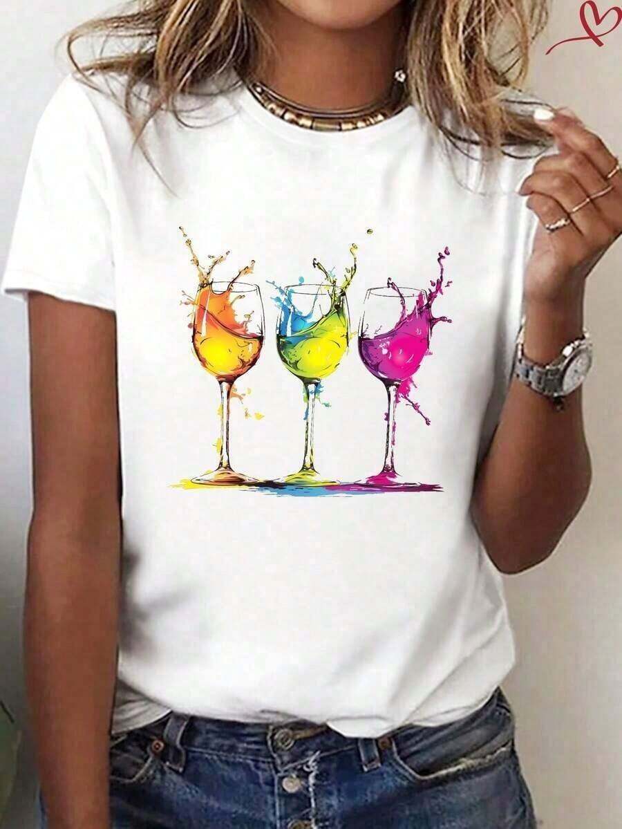1 pieza de camiseta de algodón para mujer, cuello redondo, manga corta básica, tela suave y transpirable, camiseta versátil para entrenamientos diarios y uso en todas las estaciones, 180g 100% algodón. - Blanco8 - Ver 1