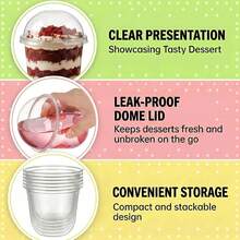 300Pcs Crystal Clear Disposable Dessert Cups Set, Leak Proof Plastic Drinking Cups With Lids & Sporks, 8oz 12oz Stackable Transparent Food Containers For Smoothie Milkshake Iced Coffee Fruit Pudding Wedding Party Daily Use - Transparent - View 8