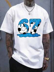 Camiseta Deportiva para Hombre con Diseño de Número 10 y Temática de Fútbol - Ropa Deportiva Casual Transpirable con Gráficos de Fútbol y Estampado del Número 67 - Atuendo Casual y de Entrenamiento (Lavable aáquina) - Blanco - Ver 1