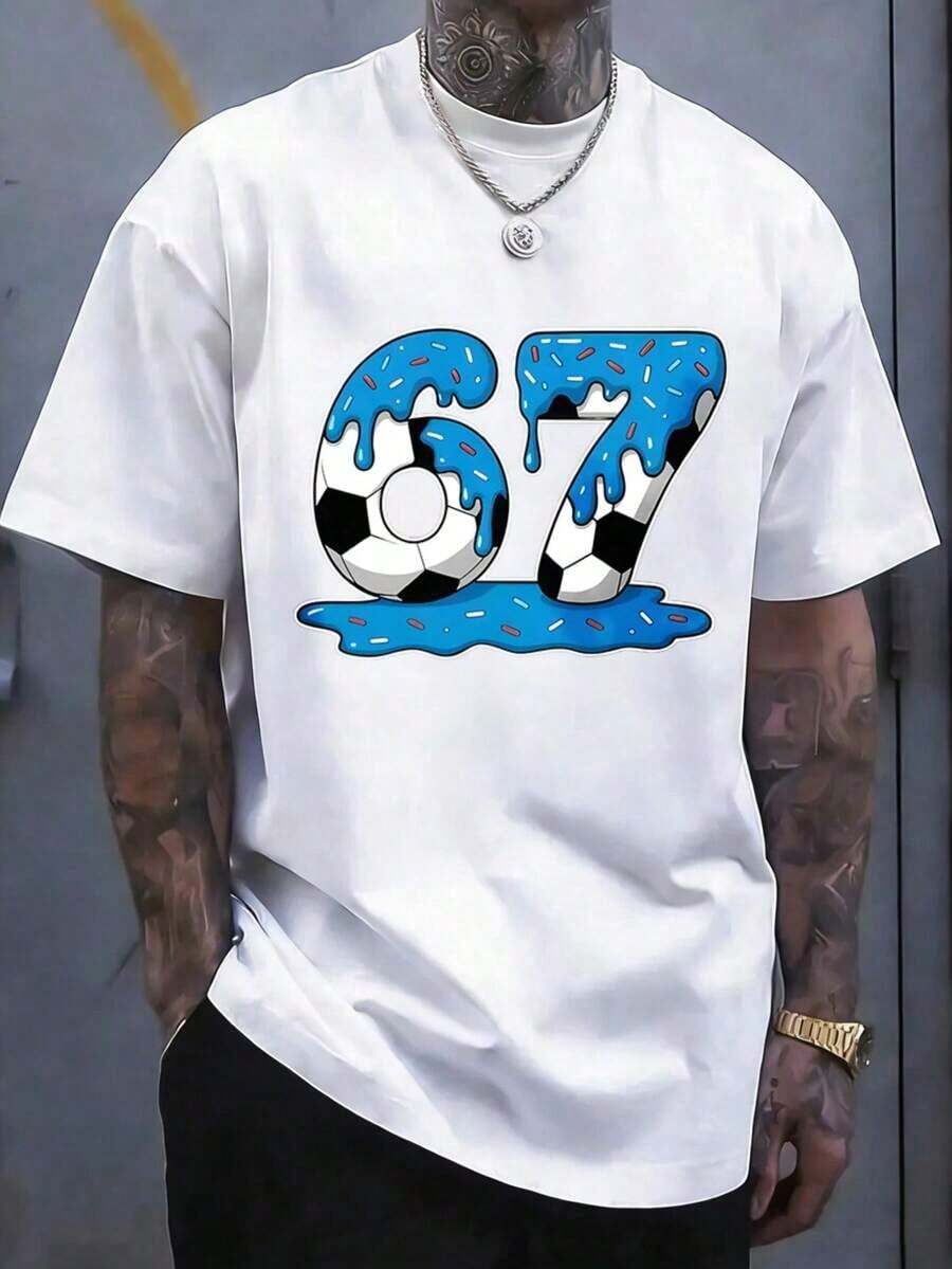 Camiseta Deportiva para Hombre con Diseño de Número 10 y Temática de Fútbol - Ropa Deportiva Casual Transpirable con Gráficos de Fútbol y Estampado del Número 67 - Atuendo Casual y de Entrenamiento (Lavable aáquina) - Blanco - Ver 1