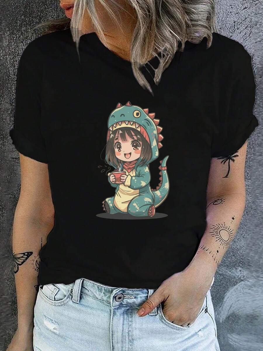 Women's Short-Sleeved Clothing With Anime Code US06 - Black - View 1