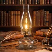 amanigo Vintage Glass Kerosene Lamp With Handle, Hurricane Lamp With Transparent Glass Chimney, Adjustable Wick, Retro Style Kerosene Lamp, Suitable For Indoor Lighting, Emergency Use, Rural Home Decor And Farmhouse Tabletop Accents - 1PC - View 3