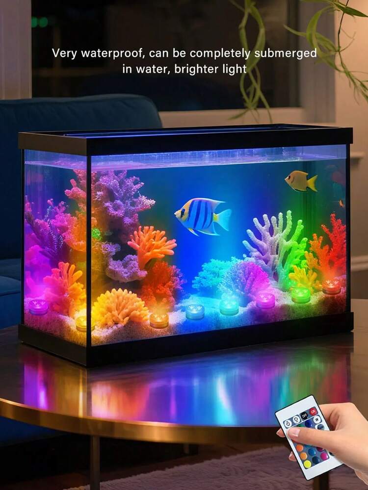 Small Knob Remote Control LED Submersible Light, Seven-Color RGB Color-Changing Candle Light, Pool Pond Atmosphere Light, Aquarium Landscaping Enhancement, Garden Party Bar Wedding Decoration Atmosphere Light (Includes Suction Cup) - Multicolor - View 4