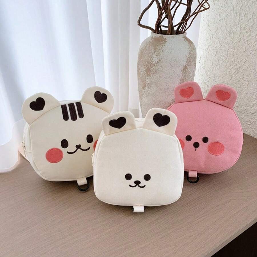 Túi đeo chéo bằng vải canvas hình động vật hoạt hình dễ thương, ví nhỏ xinh xắn, túi đựng tiền xu tiện dụng cho học sinh.