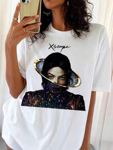 M-MichaelS J-JacksonS Xscape Era T-Shirt With Art Print, Retro Pop Casual Top - White - View 1