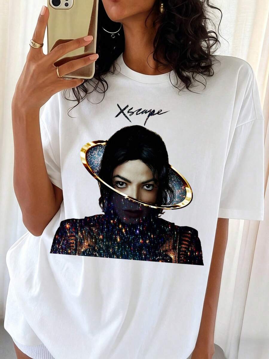 M-MichaelS J-JacksonS Xscape Era T-Shirt With Art Print, Retro Pop Casual Top - White - View 1