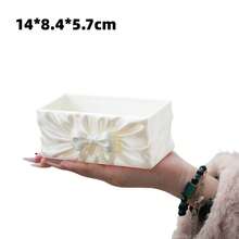 Hộp đựng trang sức, mỹ phẩm, thẻ, hộp đựng đồ để bàn bằng lụa in 3D thanh lịch với nơ, màu trắng satin. - Màu trắng lụa - Xem 3