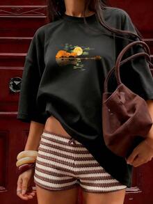 Short-Sleeve T-Shirt With Artistic And Musical Design, Fashionable Short-Sleeve T-Shirt For Spring And Summer 2026, Made In Mexico, 180 Grams. Cartoon Print, Couple Design, Suitable For Indoor Or Outdoor Wear. Crew Neck, Unisex, Ideal For Office And Leisure. One-Piece Pack. - BK-P631577SLNDXZGY470 - 查看 3