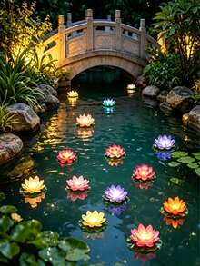 2件/1件 防水浮蓮燈,電池供電,遇水啟動,暖白色,浮花燈,睡蓮葉泳池裝飾,浮蠟燭裝飾,適用於婚禮、週年紀念、花園、游泳池、河流、池塘、許願(多色) - B - 查看 5