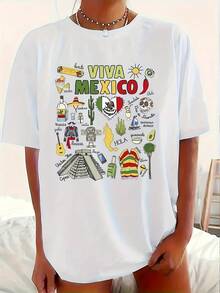 Disfraz de Halloween para hombre, estampado con motivos culturales mexicanos, cuello redondo, 100% algodón, ropa casual para todas las estaciones, estilo mexicano, personalizado, confeccionado con tejido de punto de ligera elasticidad, adecuado para uso casual de fin de semana y lavable a máquina, una opción práctica para uso diario - Camiseta de algodón puro para mujer 180G, playera de hombre, camiseta estilo Twilight Y2k. - Negro - Ver 1