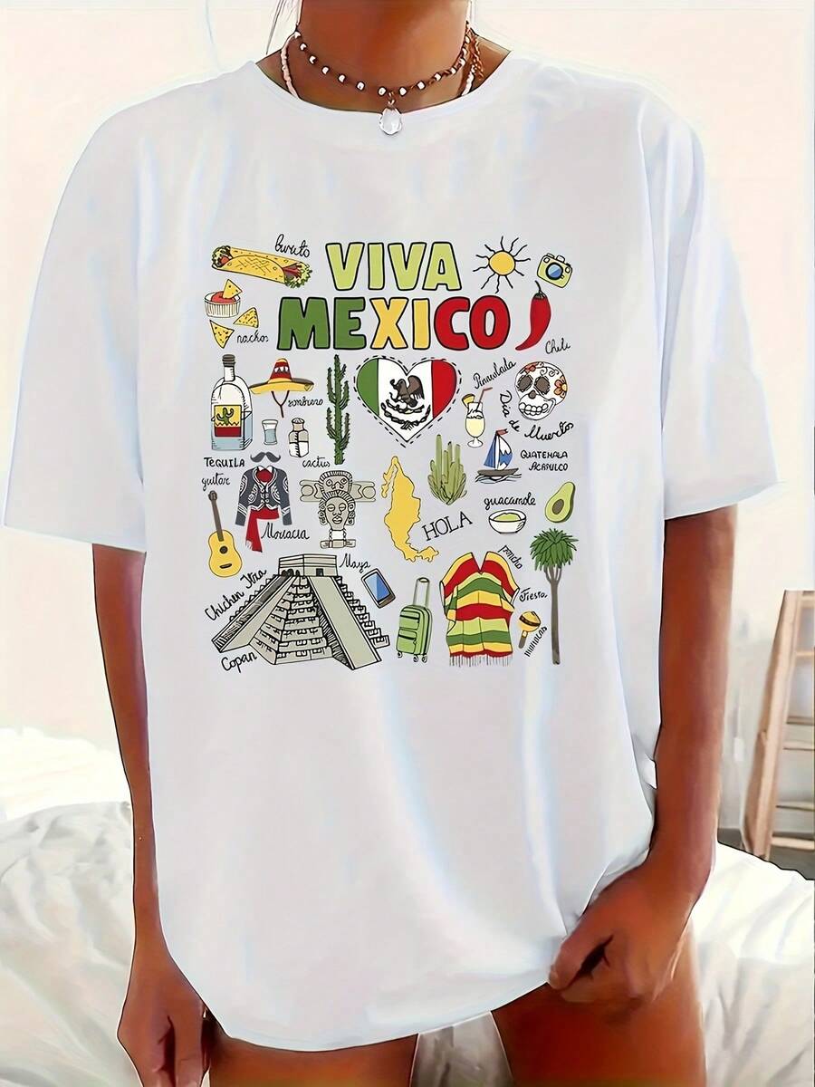 Disfraz de Halloween para hombre, estampado con motivos culturales mexicanos, cuello redondo, 100% algodón, ropa casual para todas las estaciones, estilo mexicano, personalizado, confeccionado con tejido de punto de ligera elasticidad, adecuado para uso casual de fin de semana y lavable a máquina, una opción práctica para uso diario - Camiseta de algodón puro para mujer 180G, playera de hombre, camiseta estilo Twilight Y2k. - Negro - Ver 1
