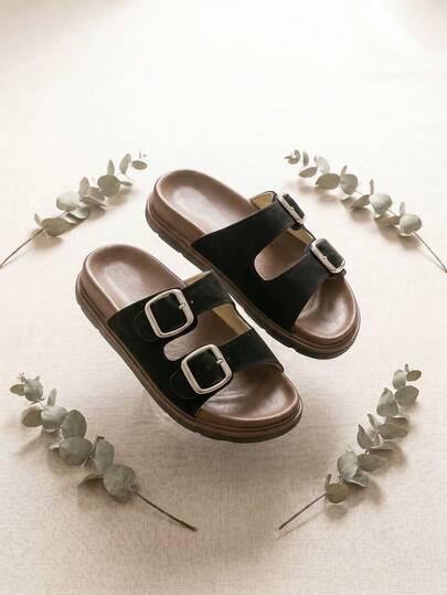 1 par de sandalias de playa retro cómodas de suela blanda, negras, de moda para niños, adecuadas para niños y niñas, para uso en primavera/verano, tanto en interiores como en exteriores