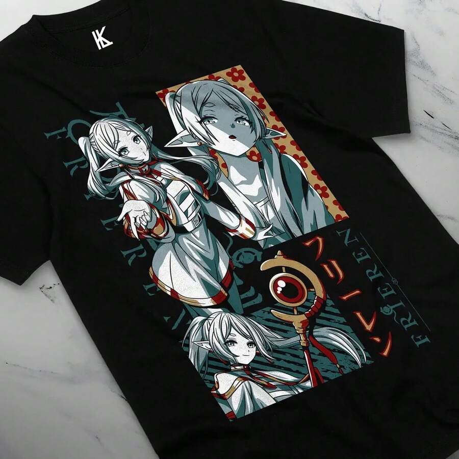 Camiseta Frieren Beyond Journey's End Fern Stark Girl Anime Gifts Shirt Todas las tallas Algodón 220G puro manga corta para hombre y mujer, tejido grueso, resistente a las arrugas y que no se deforma fácilmente. Estilo sencillo y versátil, ligero y transpirable, perfecto para ir al trabajo, viajar, acampar, ir de compras y el tiempo libre diario. - Negro - Ver 1