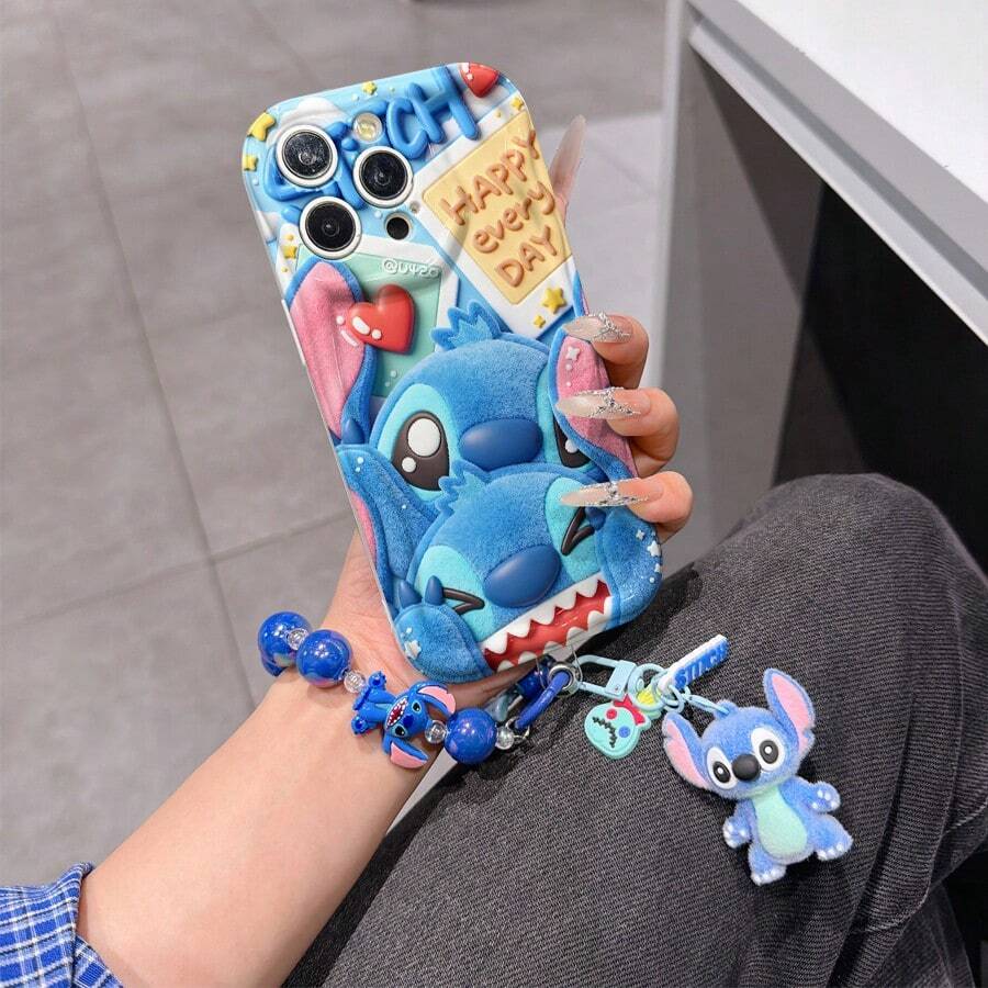 Disney Lilo & Stitch Phone Case With Stitch Charm And Stitch Lanyard - Cute Stitch Protective Case With Happy Everyday Photo Frame Design, Equipped With Delicate Stitch Decorative Lanyard And Beaded Bracelet For Easy Carrying, Compatible With IPhone 17, 16, 15, 14, 13, 12, 11 Pro Series, Ideal For Birthdays, Holidays, Anniversaries, Graduation Gifts, Or Any Special Occasion To Surprise Family, Friends, Classmates, And Loved Ones. - 白色 - 查看 1