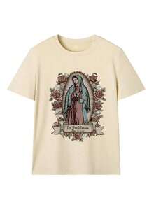 Respirable Camiseta de mujer estampada de manga corta para verano, tela de poliéster, estilo multifuncional, corte regular, peso 200 gramos, 1 unidad, ropa de calor mujer - Albaricoque - Ver 3