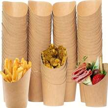 5/30/40/50pcs French Fries Cup, Thick Disposable Fast Food Cup, Takeout Ice Cream Cup, Kraft Paper Egg Waffle Cup - Brown - View 6