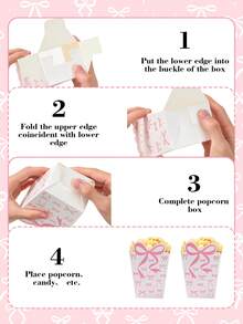 10pcs Pink Bow Printed Paper Popcorn Boxes, Cute Party Snack Containers Suitable For Baby Shower, Birthday, Gender Reveal, Parenting Party, Butterfly Theme Party Decor - Pink - View 7