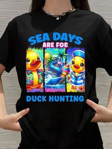 Camiseta de Vacaciones de Verano "Días de Mar son para Cazar Patos" con Diseño de Patos Adorables para la Playa y Viajes Divertidos - Negro - Ver 1