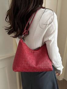 Tas Tote Anyaman Modis Terbaru, Tas Bahu Bergaya Retro - Merah - View 2