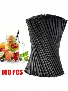 50/100/200pcs Black Flexible Straws, Coffee Stirrers, Beverage Accessories Suitable For Milkshakes, Slushies, Bubble Tea, Iced Coffee, Applicable For Bars, Clubs, Restaurants And Home Use, School Supplies, Back To School Season - View 1