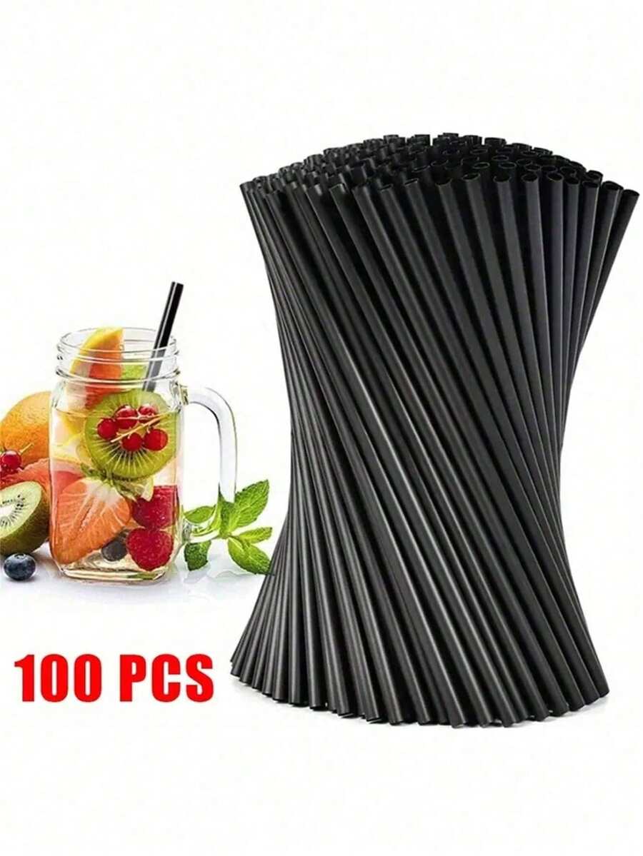 50/100/200pcs Black Flexible Straws, Coffee Stirrers, Beverage Accessories Suitable For Milkshakes, Slushies, Bubble Tea, Iced Coffee, Applicable For Bars, Clubs, Restaurants And Home Use, School Supplies, Back To School Season - View 1
