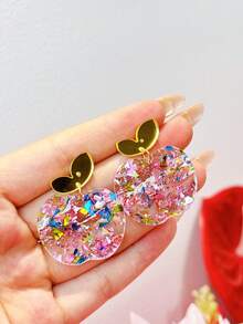 1 Pair Acrylic Apple Earrings With Rhinestones, Cute Earrings For Back To School, Teacher's Day, Suitable For Campus Daily Wear, Gift For Girls - Multicolor - View 5