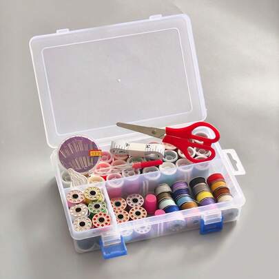 Portable Sewing Kit With Clear Plastic Box, Threads Scissors Needles For Home Travel