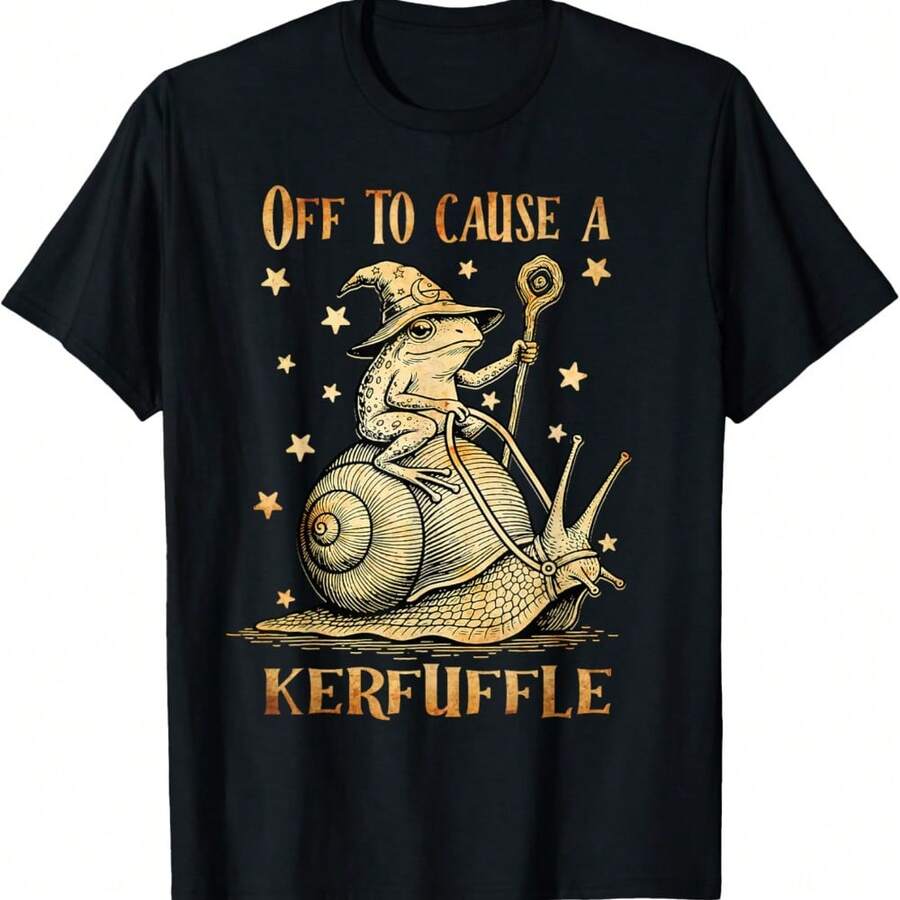 Funny Frog Meme Off To Cause Kerfuffle Wizard Whimsical Toad T-Shirt - Black - View 1