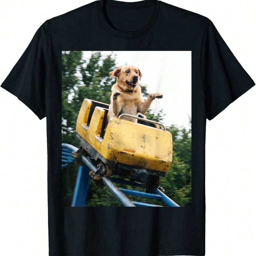 Funny Dog Roller Coaster Meme Silly Graphic Labrador T-Shirt - Black - View 1