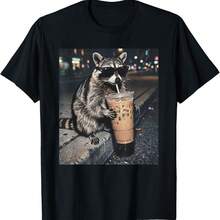 Funny Raccoon Drinking Iced Coffee Meme T-Shirt - Black - View 1