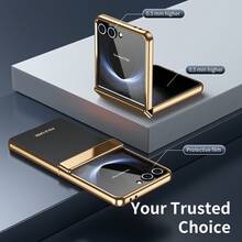VIETAO Electroplated Material Faux Leather Full Coverage Protective Phone Case Compatible With Samsung Galaxy Z Flip 7 6 5 Flip6 Flip5 With Tempered Glass Screen Protector - Black - View 6