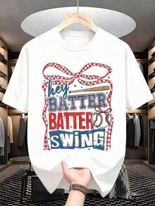 Camia de béisbol para mujer, con estampado gráfico de bateador, estilo deportivo casual, ideal para el verano, regalo divertido para fans del béisbol, para ocasiones festivas, envío gratis, transpirable y cómoda. - Blanco - Ver 2
