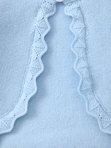 Baby Girls' Elegant Sweet Solid Color Knitted Shawl, Lace Design For More Tenderness, Suitable For Daily Wear, Outings Or Eid Al-Adha Gift - Baby Blue - View 4