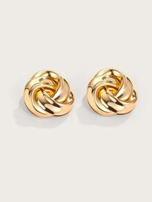 Altistry 1pair Fashionable Simple Asymmetrical Geometric Twisted Knot Clip Earrings For Women, Holiday Mother Day Gift - Gold - View 2