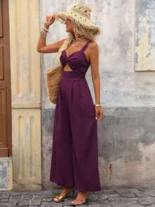 Mono Holgado Para Mujer Con Tirantes Espagueti, Color Sólido - Morado - Ver 1