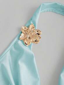 Sweetro Top sin mangas con cuello de volantes inspirado en el estilo vintage, diseño de cintura fruncida, top de verano de moda para mujeres - Azul - Ver 4