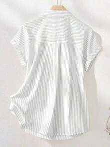 Camisa de manga corta a rayas vintage, de moda para ir al trabajo en verano - Blanco - Ver 2