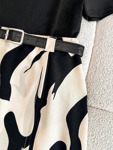 Falda elegante con estampado y bajo asimétrico para mujer - Multicolor - Ver 7
