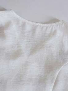 Camisa sin mangas con cuello en V, botones y bordado, con aspecto de lino, para mujer, para salidas de verano, citas, Año Nuevo, San Valentín, Pascua, Día de la Madre, festivales de música, estilo de Oriente Medio, bodas, elegante, vintage, casual - Blanco - Ver 5