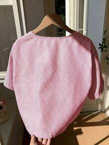 Camisa de mujer tejida a cuadros en verde menta - Rojo - Ver 2