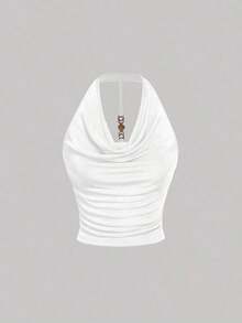 3 piezas Camiseta de mujer de unicolor con cuello drapeado de moda - Multicolor 4 - Ver 9