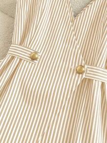 Camiseta sin tirantes casual de mujer con decoración de botones a rayas - Albaricoque - Ver 4