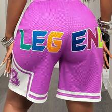 2025 Summer New College Style Ball Game Uniforms For Birthday Parties Graduation Season Students Wear Daily Street Basic Versatile Casual Popular Online Ball Game Shorts Straps Letter Print Mesh Semi-Transparent Women's Shorts,High Waisted Shorts - Multicolor - Ver 3