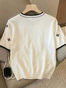 Camiseta de mujer de cuello redondo con estampado de contraste de color degradado de fresa, para verano - Blanco 3 - Ver 2