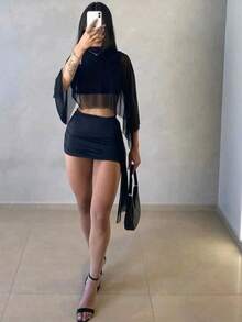 Women's Fashion Set (Foreign Style) Tulle And Spandex - Negro - Ver 3