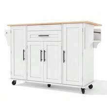 120*45 Cm, Mobile Kitchen Island, Kitchen Trolley, Worktop Extendable Up To 70 Cm, Hidden Cutlery Drawer, Adjustable Shelves, Spice Rack And Towel Rack, Suitable For Kitchen, Dining Room Or Living Room. - White - View 11