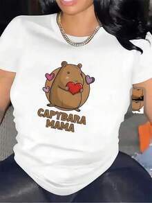 Camiseta de manga corta para mujer 100% algodón, diseñada por Capybara Mama. |   Confeccionada con un tejido duradero, de cuello redondo y elasticidad media, es perfecta para uso casual en casa o al aire libre. Es ligera y cómoda, lo que la convierte en una opción ideal para el uso diario en lugares como la sala de estar o una cafetería. - Blanco - Ver 7