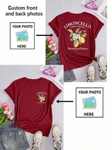Personalized Women's T-Shirt - Add Your Text And Photos (Landscape/Badge/Couple/Family/Selfie/Pet), Printable On The Front And Back, Suitable For Summer Travel, Girlfriend Gift, Personalized Women's T-Shirt, Women's Top, Fashion, Casual, Minimalist, Personalized, Unique, Men's Clothing, Black Capsule Wardrobe, For The Family - 波爾多 - 查看 7