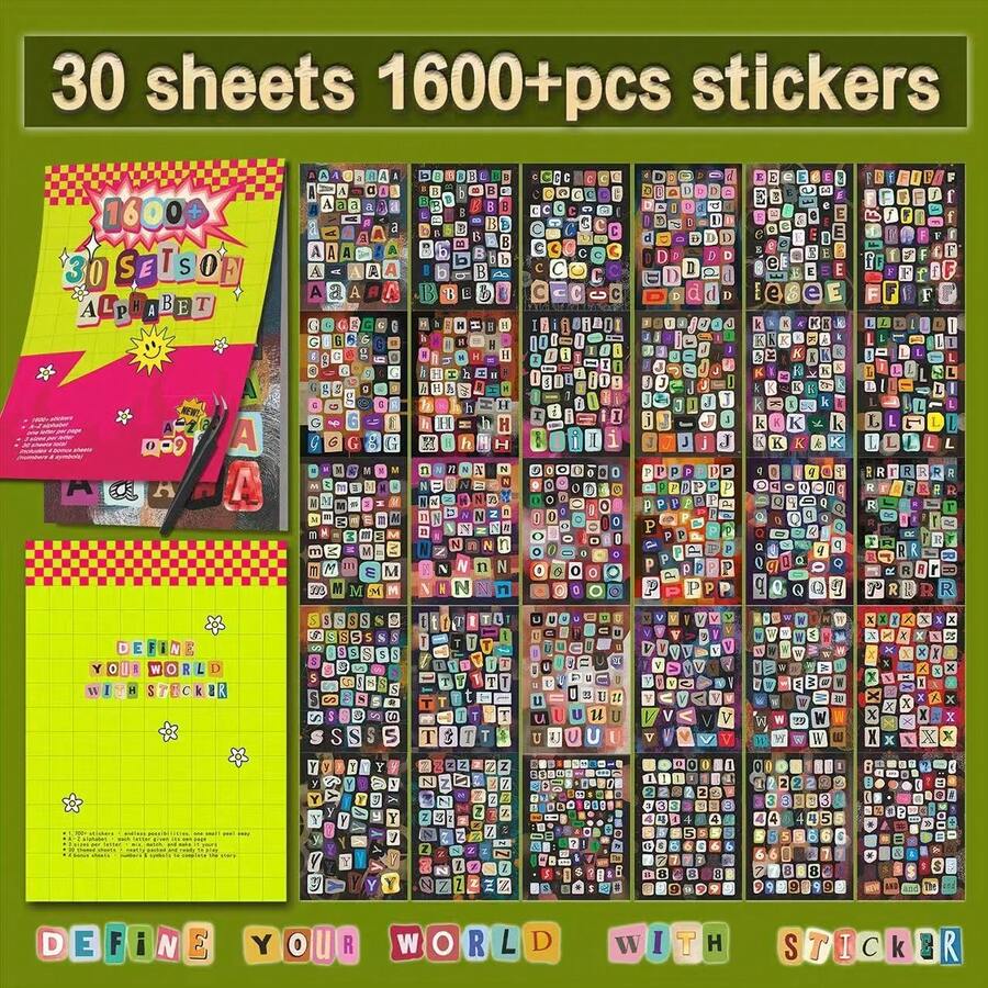 Bộ sticker chữ cái và ký hiệu hơn 1600 miếng, 30 trang: 26 tờ chữ cái A-Z (chữ hoa và chữ thường), 4 tờ số và ký hiệu, kèm nhíp, thích hợp dùng cho sổ tay, album ảnh, laptop và hộp quà. - Người ngoài hành tinh - Xem 1